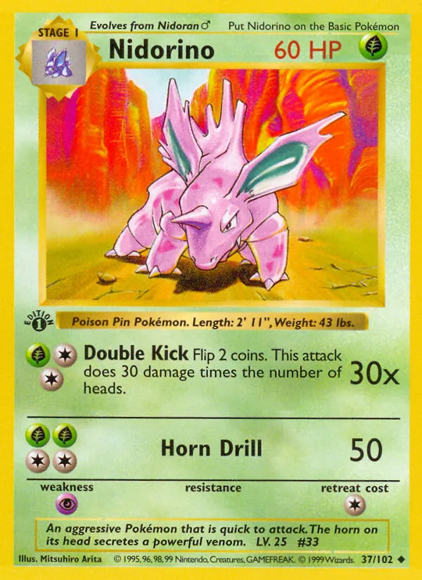 Nidorino 37/102 Base Set
