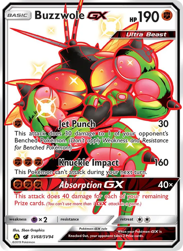 Buzzwole-GX SV68 Hidden Fates Shiny Vault